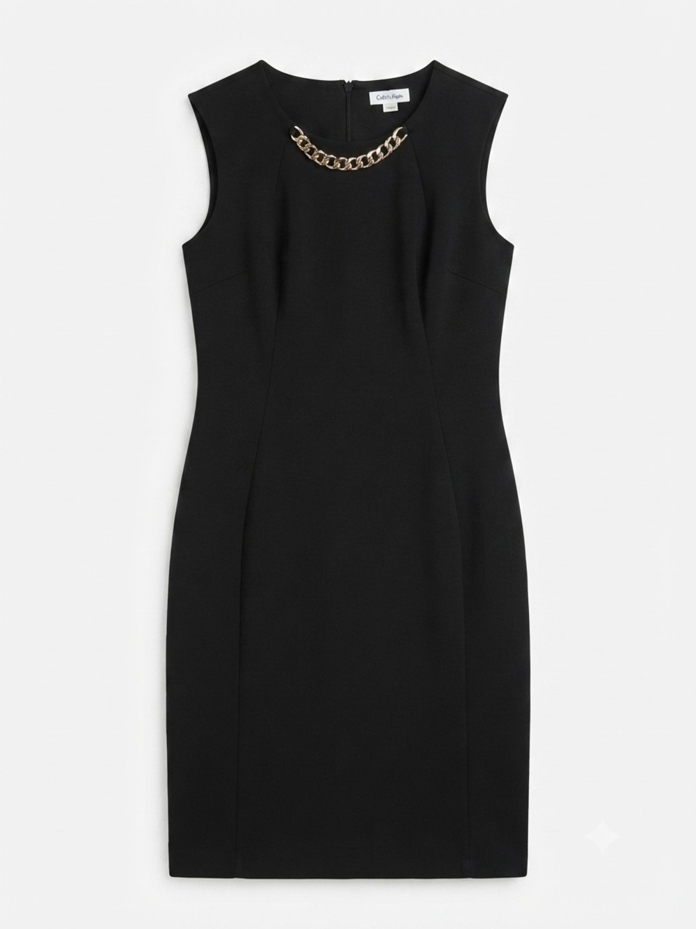 Calvin Klein Vintage Black Sleeveless Midi Sheath Dress with Gold Chain Detail - Picture 4 of 5